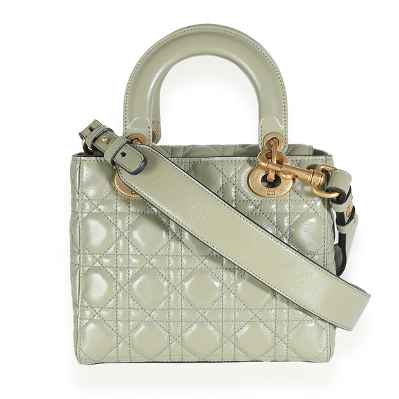 Christian Dior Green Crinkled Patent Cannage Lucky Badges My Lady Dior Bag - Picture 2 of 12